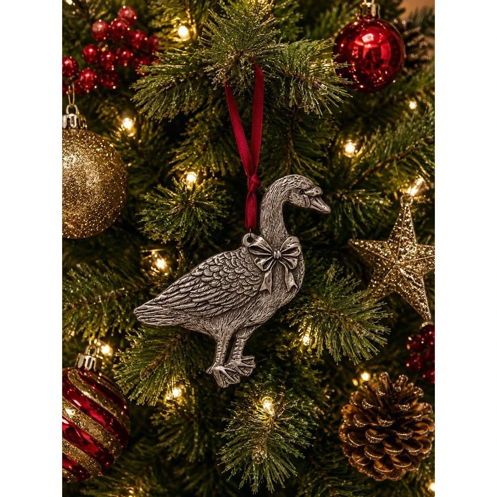 St Nicholas Square Pewter Goose Ornament Bow Christmas Holiday‎ New Bird